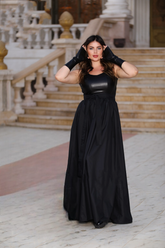 Padded Leather Dress with Velvet Lining + Wide Belt – With Optional Matching Gloves